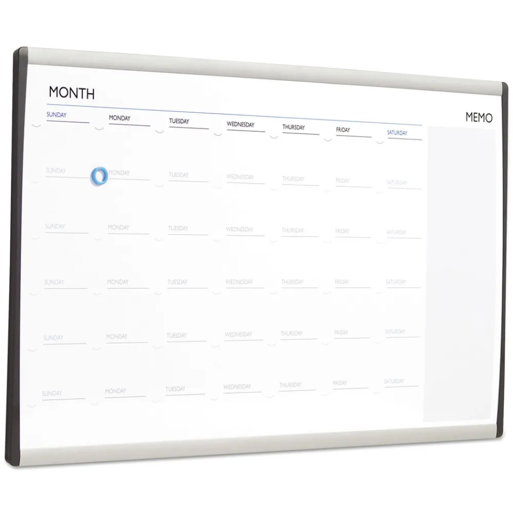 30 in. x 18 in. ARC Frame Cubicle Monthly Planning/Scheduling Calendar Board - White Magnetic Surface/Satin Aluminum Frame Office Presentation Supplies