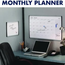 30 in. x 18 in. ARC Frame Cubicle Monthly Planning/Scheduling Calendar Board - White Magnetic Surface/Satin Aluminum Frame Office Presentation Supplies