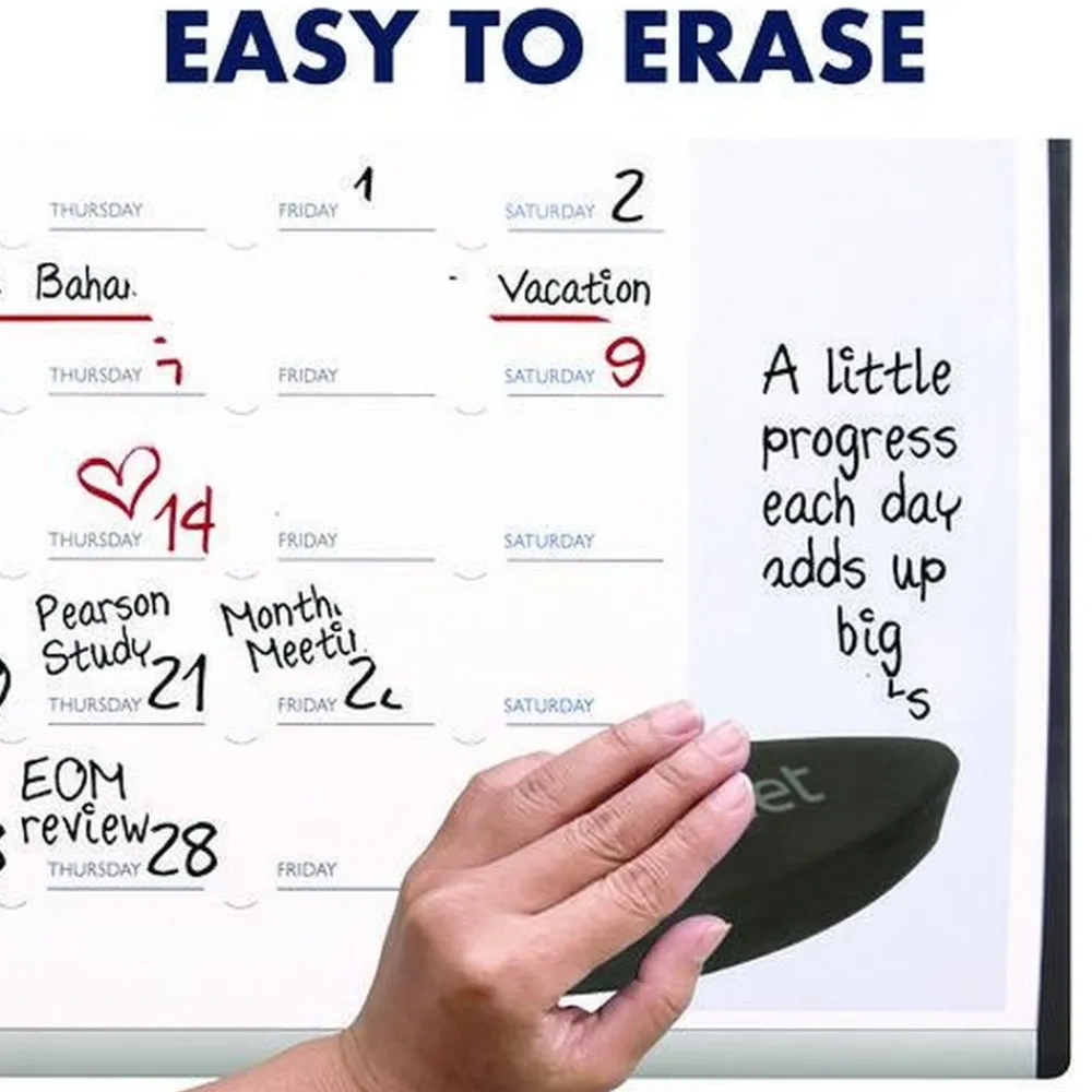 30 in. x 18 in. ARC Frame Cubicle Monthly Planning/Scheduling Calendar Board - White Magnetic Surface/Satin Aluminum Frame Office Presentation Supplies