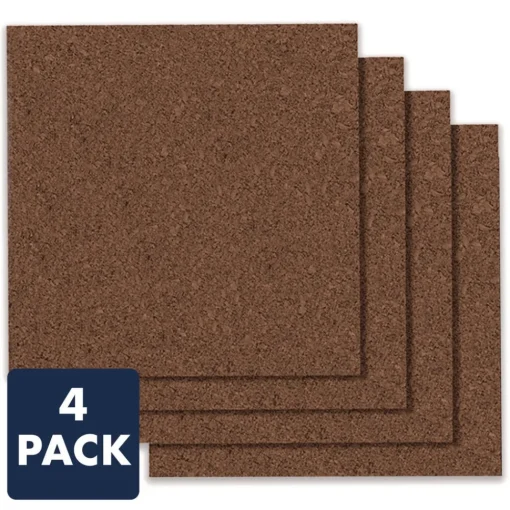 Online 12 in. x 0.38 in. x 12 in. Cork Panels - Brown (4/Pack) Office Presentation Supplies