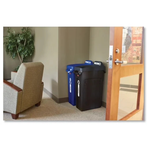 Best 23 Gallon Slim Jim Recycling Plastic Container with Venting Channels - Blue Trash & Waste Bins