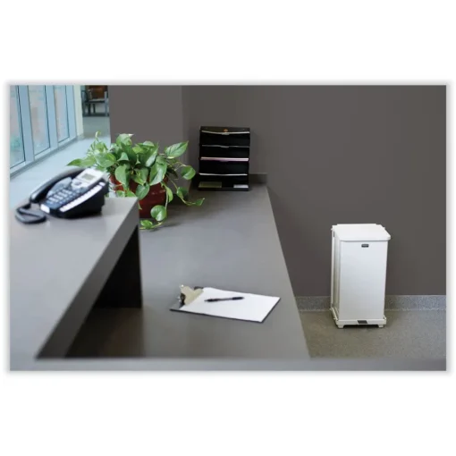 Sale 13 gal. Defenders Heavy-Duty Steel Step Can - White Trash & Waste Bins