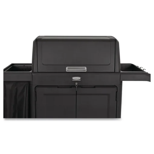 Sale 24.4 in. x 62.4 in. x 56.9 in. 4-Shelf Housekeeping Cart with Hood and Doors - Black Cleaning & Janitorial Supplies