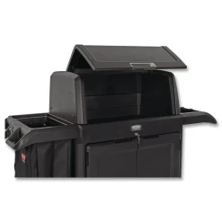 Sale 24.4 in. x 62.4 in. x 56.9 in. 4-Shelf Housekeeping Cart with Hood and Doors - Black Cleaning & Janitorial Supplies