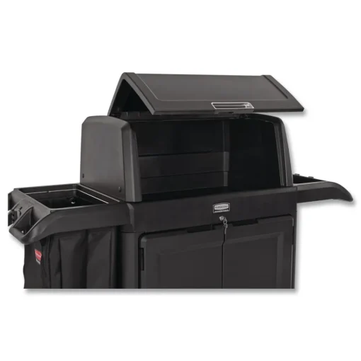 Sale 24.4 in. x 62.4 in. x 56.9 in. 4-Shelf Housekeeping Cart with Hood and Doors - Black Cleaning & Janitorial Supplies