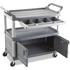 Clearance 40.63 in. x 20 in. x 37.81 in. 300 lbs. Capacity 3 Shelves Plastic Xtra Instrument Cart with Locking Storage Area - Gray Utility Carts