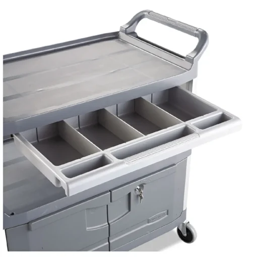 Clearance 40.63 in. x 20 in. x 37.81 in. 300 lbs. Capacity 3 Shelves Plastic Xtra Instrument Cart with Locking Storage Area - Gray Utility Carts