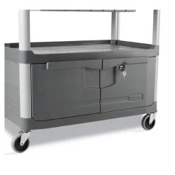 Clearance 40.63 in. x 20 in. x 37.81 in. 300 lbs. Capacity 3 Shelves Plastic Xtra Instrument Cart with Locking Storage Area - Gray Utility Carts