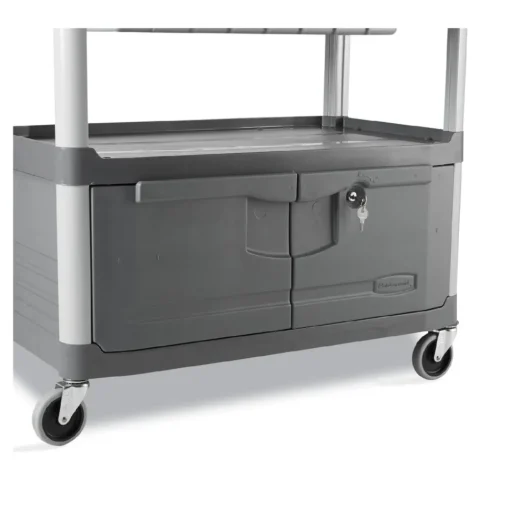 Clearance 40.63 in. x 20 in. x 37.81 in. 300 lbs. Capacity 3 Shelves Plastic Xtra Instrument Cart with Locking Storage Area - Gray Utility Carts