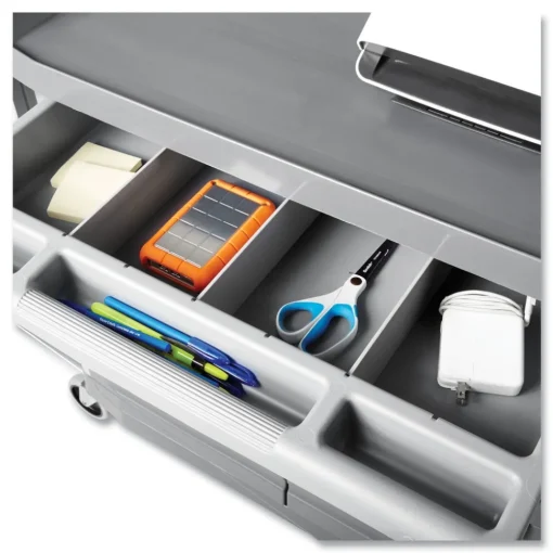 Clearance 40.63 in. x 20 in. x 37.81 in. 300 lbs. Capacity 3 Shelves Plastic Xtra Instrument Cart with Locking Storage Area - Gray Utility Carts