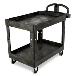 Discount 25.9 in. x 45.2 in. x 32.2 in. 500 lbs. Capacity 2 Lipped Shelves Heavy-Duty Plastic Utility Cart - Black Utility Carts