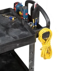 Discount 25.9 in. x 45.2 in. x 32.2 in. 500 lbs. Capacity 2 Lipped Shelves Heavy-Duty Plastic Utility Cart - Black Utility Carts