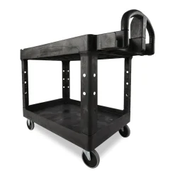 Discount 25.9 in. x 45.2 in. x 32.2 in. 500 lbs. Capacity 2 Lipped Shelves Heavy-Duty Plastic Utility Cart - Black Utility Carts