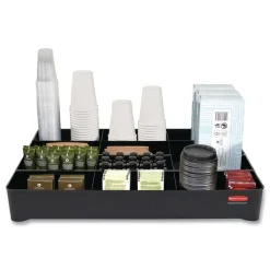 18.75 in. x 3.62 in. 11-Section Amenity Organizer for all Full-Size and Compact Housekeeping Carts - Black Cleaning & Janitorial Supplies