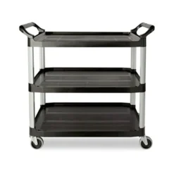 Discount 40.63 in. x 20 in. x 37.81 in. 300 lbs. Capacity 3 Shelves Plastic Xtra Utility Cart with Open Sides - Black Utility Carts