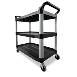 Discount 40.63 in. x 20 in. x 37.81 in. 300 lbs. Capacity 3 Shelves Plastic Xtra Utility Cart with Open Sides - Black Utility Carts