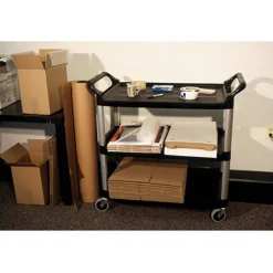 Discount 40.63 in. x 20 in. x 37.81 in. 300 lbs. Capacity 3 Shelves Plastic Xtra Utility Cart with Open Sides - Black Utility Carts