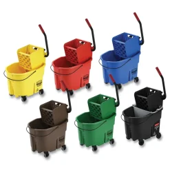 Hot 35 qt. WaveBrake 2.0 Side-Press Plastic Bucket/Wringer Combos - Yellow Cleaning & Janitorial Supplies