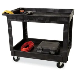Outlet 2 Shelves Plastic 500 lbs. Capacity 24 in. x 40 in. x 31.25 in. Service/Utility Carts - Black Utility Carts