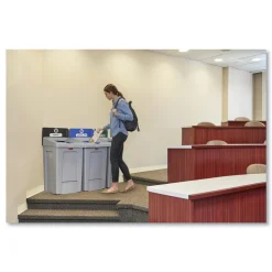 Hot 2171554 Slim Jim 33 gal 1-Stream Landfill Resin Recycling Station - Gray Trash & Waste Bins