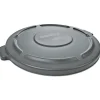 Online BRUTE 26.75 in. Self-Draining Flat Top Lids for 55-Gallon Round Containers - Gray Trash & Waste Bins