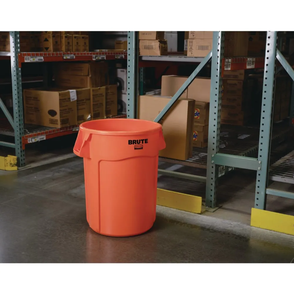 Brute 32 gal Resin Container - Round Orange Trash & Waste Bins