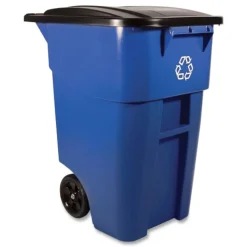 Outlet Brute 50-Gallon Square Recycling Rollout Container - Blue Trash & Waste Bins
