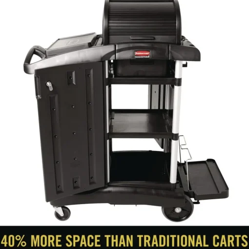 Executive High Security 23.1 in. x 39.6 in. x 27.5 in. Janitorial Cleaning Cart - Black Cleaning & Janitorial Supplies