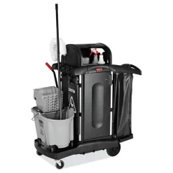 Executive High Security 23.1 in. x 39.6 in. x 27.5 in. Janitorial Cleaning Cart - Black Cleaning & Janitorial Supplies