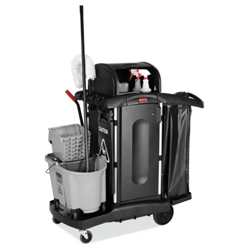 Executive High Security 23.1 in. x 39.6 in. x 27.5 in. Janitorial Cleaning Cart - Black Cleaning & Janitorial Supplies