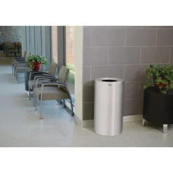 35-Gallon Open Top Round Indoor Receptacle with Liner - Satin Aluminum Trash & Waste Bins