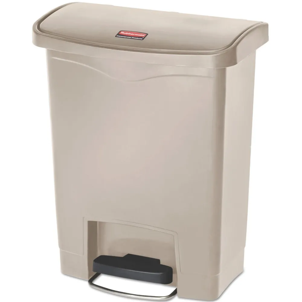 Discount Streamline 8-Gallon Resin Front Step Style Step-On Container - Beige Trash & Waste Bins