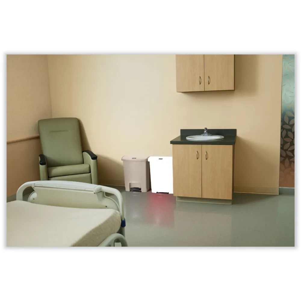 Discount Streamline 8-Gallon Resin Front Step Style Step-On Container - Beige Trash & Waste Bins