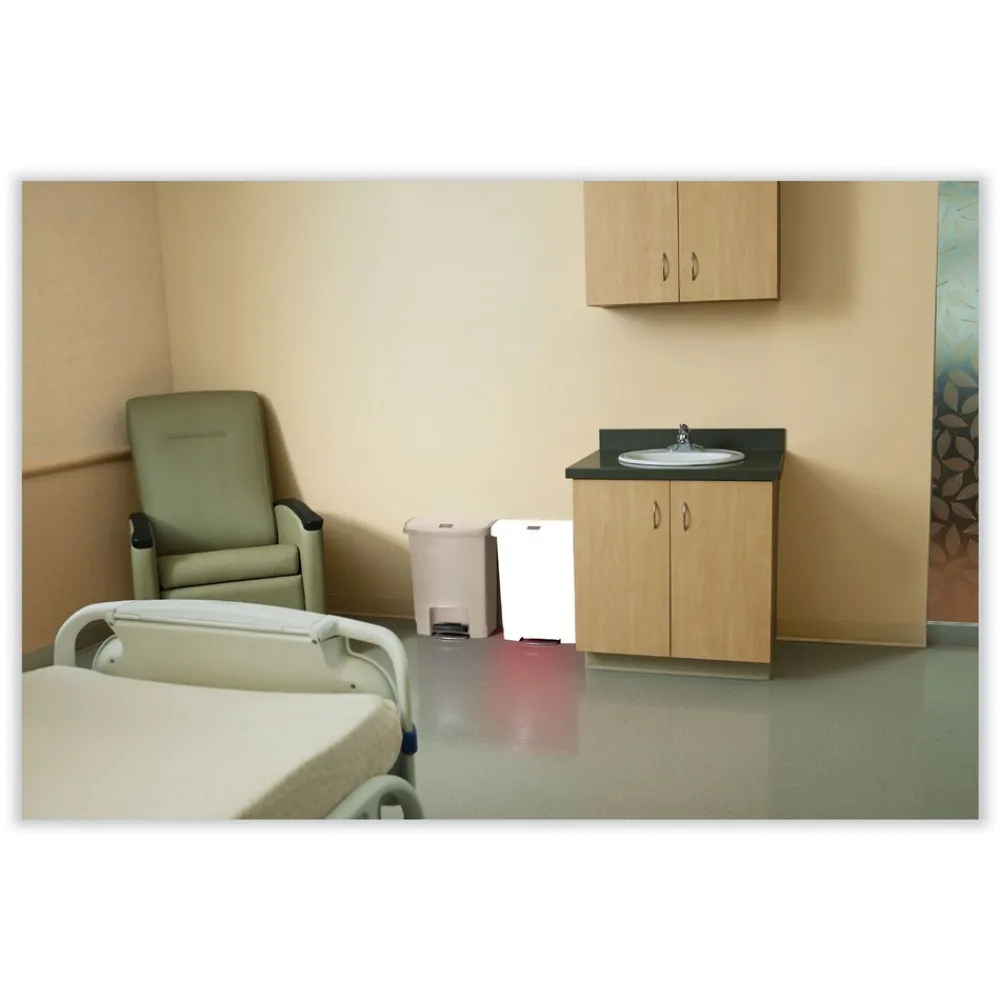 Discount Streamline 8-Gallon Resin Front Step Style Step-On Container - Beige Trash & Waste Bins