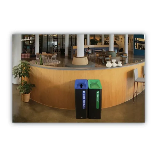 Hot Sustain 15 gal Metal/Plastic Decorative Refuse with Recycling Lid - Black/Green Trash & Waste Bins