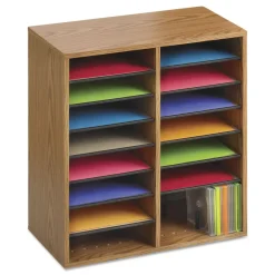 Discount 16 Compartments 19.5 in. x 11.75 in. x 21 in. Wood/Laminate Literature/CD Sorter - Medium Oak Office Furniture & Lighting