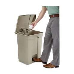 17 Gallon Large Capacity Plastic Step-On Receptacle - Tan Trash & Waste Bins