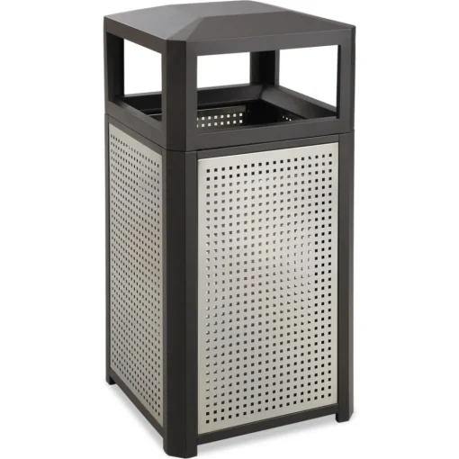 Outlet 38 Gallon Steel Evos Series Steel Waste Container - Black Trash & Waste Bins