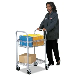 Best 26.75 in. x 18.75 in. x 38.5 in. 1 Shelf 1 Bin Dual-Purpose Wire Mail and Filing Cart - Metallic Gray Utility Carts