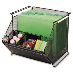 Discount 14 x 15.5 x 11.75 Onyx Stackable Steel Mesh 4-Compartment Storage Bin - Black Desk Accessories & Office Organizers