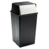 Reflections Push Top Square Receptacle, Steel, 36gal, Black/chrome Trash & Waste Bins