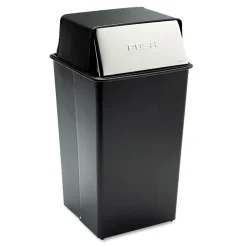Reflections Push Top Square Receptacle, Steel, 36gal, Black/chrome Trash & Waste Bins