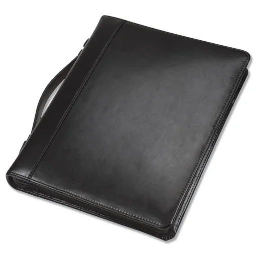 Best 11 in. x 13 1/2 in. 2-Part 1 in. Cap Leather Multi-Ring Zippered Portfolio - Black Filing & Folders