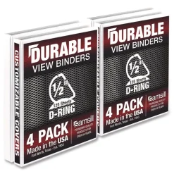 Hot 11.5 in. x 8.5 in. 3 Rings 0.5 in. Capacity Durable D-Ring View Binders - White (4/Pack) Binders & Binding Supplies