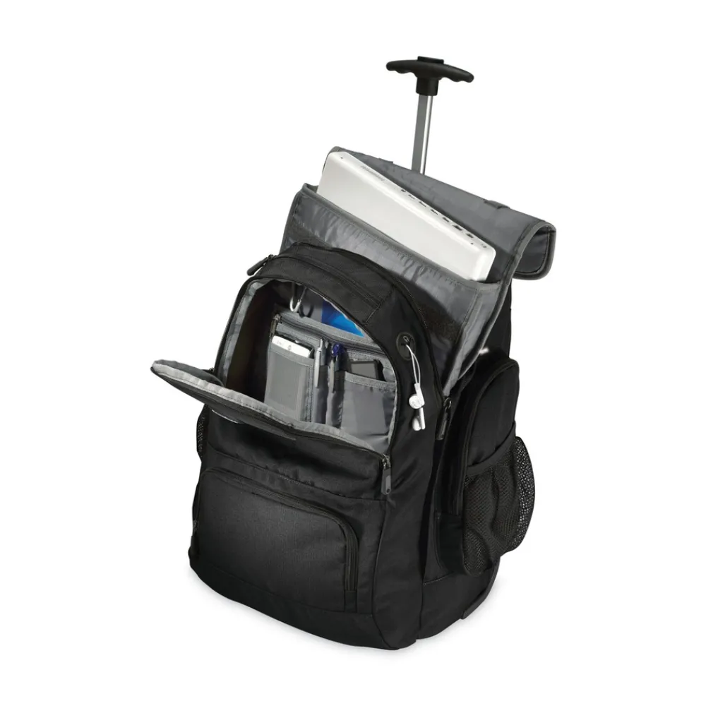 14 in. x 8 in. x 21 in. Polyester Rolling Backpack Fits Devices Up to 15.6 in. - Black/Charcoal Office Accessories
