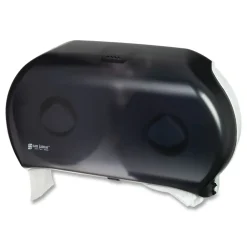 New 9 in. Roll 19 in. x 5.25 in. x 12 in. Twin Jumbo Classic Tissue Dispenser - Transparent Black Pearl Cleaning & Janitorial Supplies