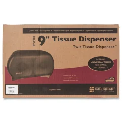 New 9 in. Roll 19 in. x 5.25 in. x 12 in. Twin Jumbo Classic Tissue Dispenser - Transparent Black Pearl Cleaning & Janitorial Supplies