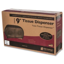 New 9 in. Roll 19 in. x 5.25 in. x 12 in. Twin Jumbo Classic Tissue Dispenser - Transparent Black Pearl Cleaning & Janitorial Supplies