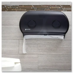 New 9 in. Roll 19 in. x 5.25 in. x 12 in. Twin Jumbo Classic Tissue Dispenser - Transparent Black Pearl Cleaning & Janitorial Supplies