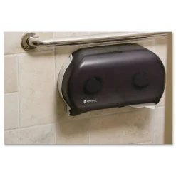 New 9 in. Roll 19 in. x 5.25 in. x 12 in. Twin Jumbo Classic Tissue Dispenser - Transparent Black Pearl Cleaning & Janitorial Supplies